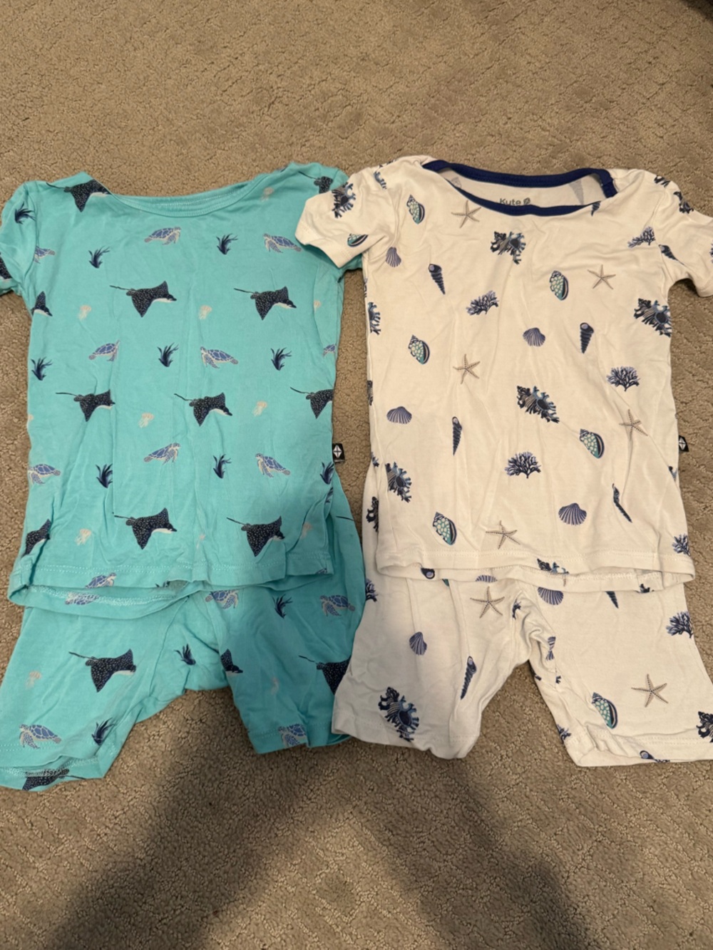 Kyte Baby 3T Sea Life Short Sleeve Kids Pajama Set - Teal & White